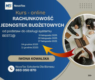 NOWOŚĆ 13.XI.2025 - 11.XII.2025 online Iwona Kowalska KURS RACHUNKOWOŚĆ JEDNOSTEK BUDŻETOWYCH od podstaw do obsługi systemu BESTI@
